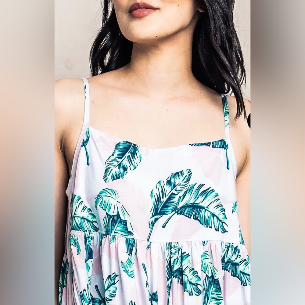 PETITE PLUME 100% Pima Cotton Jersey Knit St.Tropez Palms Serene Nightgown/Dress - Picture 2 of 16